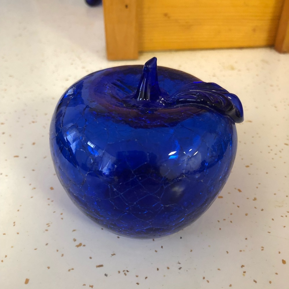Vintage Glass Cobalt Blue Apple (Crackle Glass)